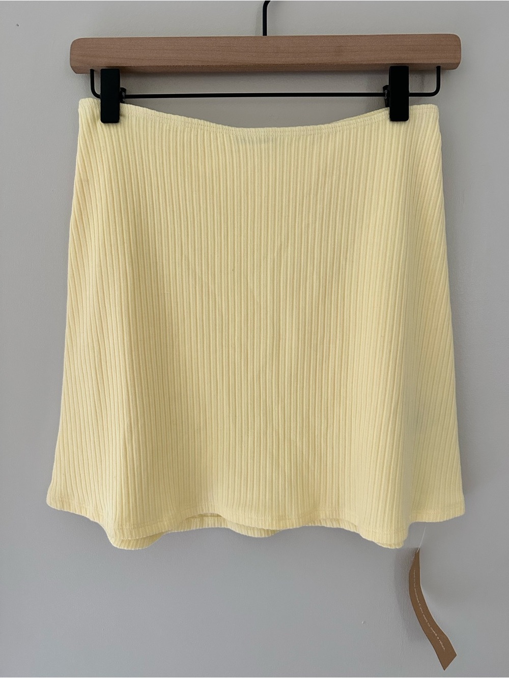 Reformation Pale Butter Yellow Knit Ribbed A-Line Mini Skirt Lightweight Organic